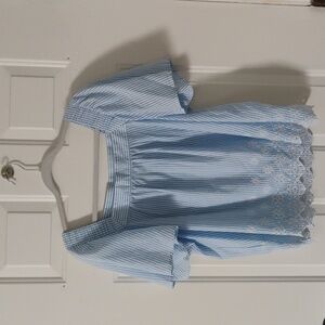 Loft extra large petite blue and white scalloped  at the hem top